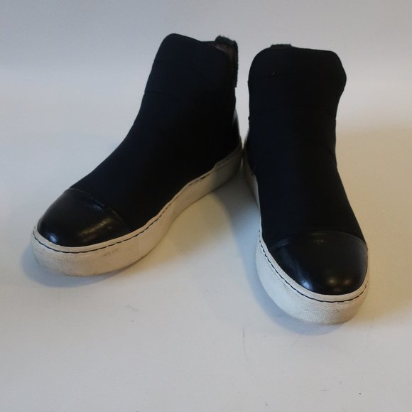 WOMENS MALENE BIRGER BLACK MIXED MEDIA PLATFORM HIGH TOP SNEAKERS 37 US/7 * - Picture 1 of 7